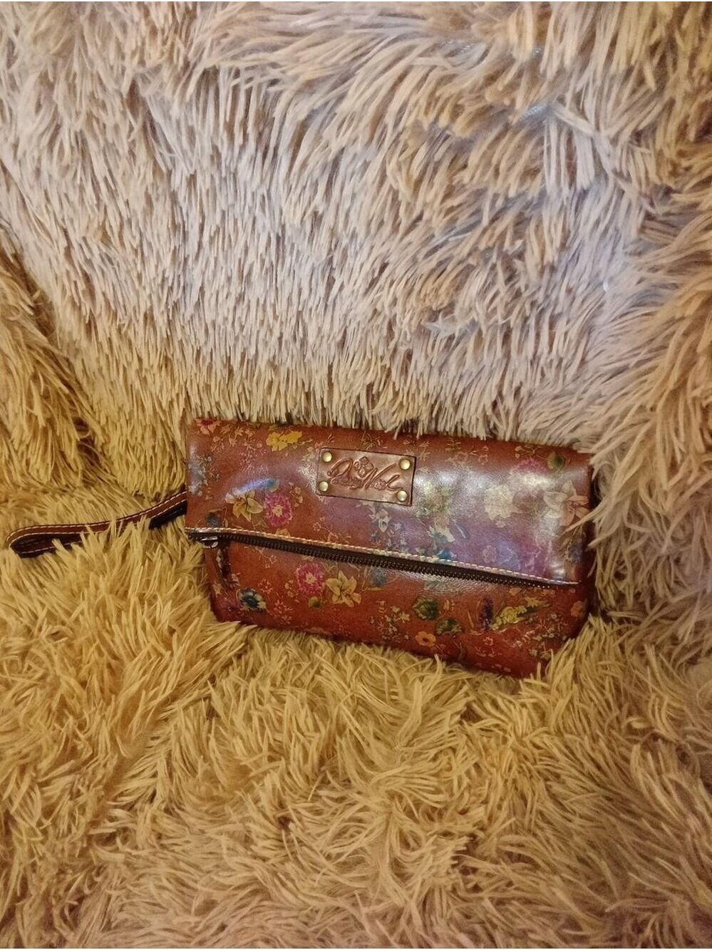 Patricia Nash Floral Embossed Brown Wristlet Clutch
